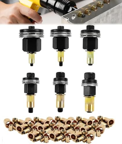 Ulluthu 186 Piezas de Remaches Roscados Kit | Remachadora Manual de Tuercas M3-M10 | Incluye 6 Cabezales y 180 Tuercas de Acero al Carbono | para Remachar para Automoción, Taller y Bricolaje
