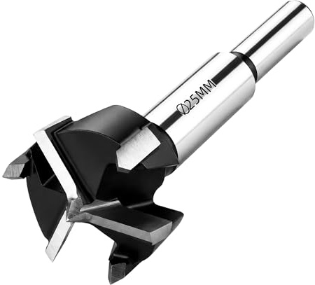 Zeeorymn Forstner drill bit,25MM Triple-Flute Carbide Woodworking Hole Saw,Forstner Bit Hinge Cutter for Hard Wood,Cork,Splint,Plywood,Particle Board (25mm)