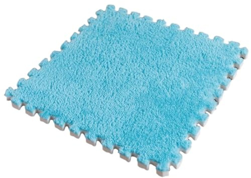 Hiseng 12 pcs Interlocking Foam Floor Tiles 30x30, Squares Puzzle Carpet Tiles Plush Floor Mats Soft Shaggy Foam Rug for Kids Bedroom and Living Room Home Decoration (SM27 Dark Blue,30x30cm)