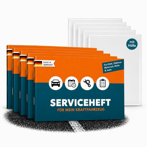 Falkenhorn Lot de 5 cahiers de service pour voiture avec étui, carnet de chèques universel, carnet d'inspection et carnet d'entretien pour voiture, voiture, voiture classique, 15 inspections, données