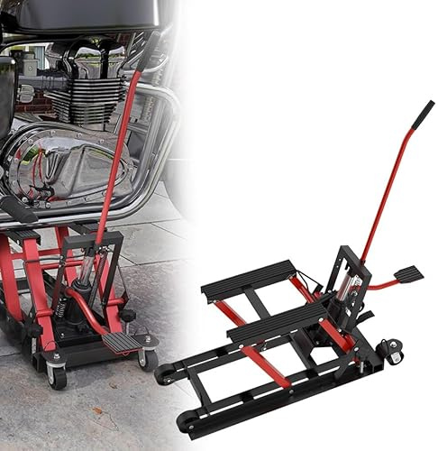 Aufun Hydraulik Motorrad Hebebühne, Motorradheber bis zu 680 kg, 3-stufig Höhenverstellbar (230–340 mm), Hydraulische Motorradhebebühne für Motorräder ATVs und Quads (Rot)