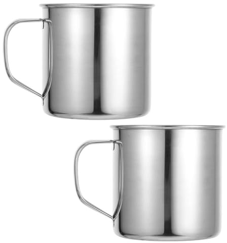 TOYANDONA Lot de 2 Tasses à Café en Acier Inoxydable 304, 8 Cm de Diamètre, avec Anse, Légères et Résistantes, pour Randonnée, Camping et Usage Extérieur