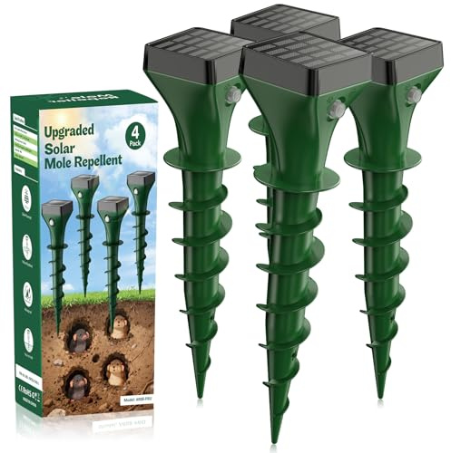Keero Anti Taupe Solaire, Lot de 4 Répulsif Taupe Vibration et Ultrasons, Efficace Contre Les Taupes, Les Campagnols, Les Souris, Les Serpent, Ainsi Que Les Rongeurs de Jardin-Vert