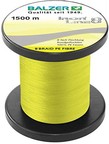 Balzer Iron Line 8-1500m geflochtene Schnur zum Spinnfischen, Farbe:Gelb, Durchmesser/Tragkraft:0.21mm / 15.4kg