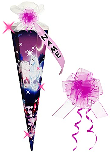 alles-meine.de GmbH mit 3-D Effekt - Glitzer ! Schultüte - Einhorn - Unicorn - Pferde - 85 cm - eckig - incl. individueller Schleife - mit Namen - Tüll Abschluß - Zuckert..