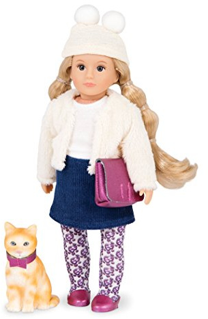 Lori Puppe Lilith und Katze Clover – Mini Puppe 15 cm mit Puppenkleidung und braunen Langen Haaren, Tasche, Mütze – Spielzeug für Kinder ab 3 Jahre
