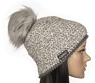 Mütze LIMA grau-mouline 100% Baby-Alpaka Damen-Mütze Herren-Mütze Beanie Bommelmütze Bommel-Haube Pudelmütze von siamo-handmade