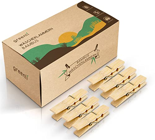 greenli® 50 x Wäscheklammern aus Bambus - 6 cm - Die nachhaltige Alternative zu Holzklammern