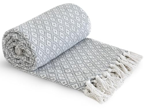 Emma Barclay Casablanca Scandi Überwurf, gewebt, recycelt, Baumwolle, für Sofa, Sofa, Bett, 90 x 100 cm, silberfarben