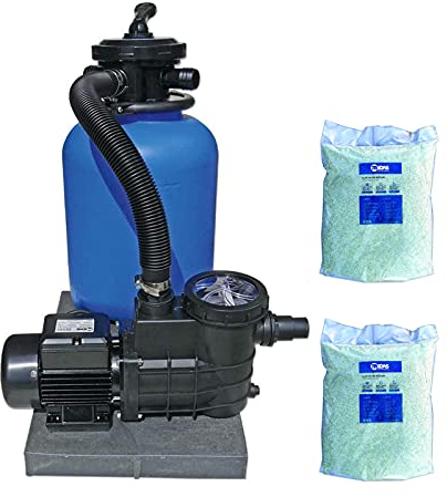 well2wellness Pool Sandfilteranlage Poolfilter TOP 500 für Aufstellbecken und Pools bis 50 m³ Plus 2 x 20 kg Filterglas 0.5-1.0 mm