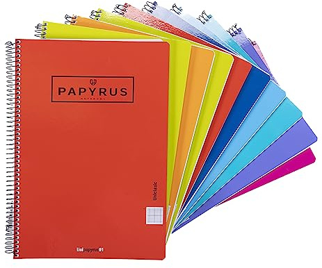Unipapel 98440094. Pack med 10 anteckningsböcker Papyrus 01- Uniclasic, Folio storlek, Milimetrad, 80 ark, 90 gram, Blandade färger