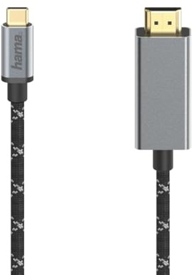 Hama USB-C auf HDMI Kabel 4K Ultra HD, USB C Stecker - HDMI Stecker (Adapterkabel für Tablet, Handy, Laptop und Monitor, Beamer, Fernseher, 1,5 m lang, vergoldet, Monitorkabel mit robustem Mantel) Alu