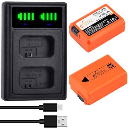 Pickle Power NP-FW50 Akku & LCD Ladegerät Kit, 1500mAh Ersatzakku | für Sony ZV-E10 A6000 A6300 A6400 A6500 A7 A7II A7RII A7SII A7S A7S2 A7R A7R2 A55 A5100 A5000 A3000 A55 RX10 NEX-3/5/6/7