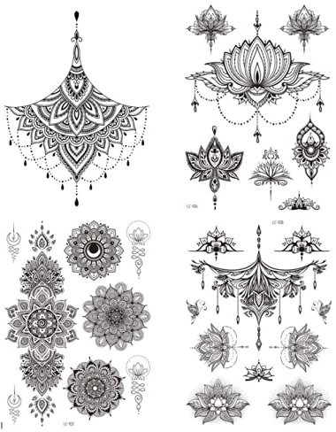 4 Bögen Temporary Brust Tattoos Underboob Tattoo Mandala Lotusblumen Tattoo Kelly4