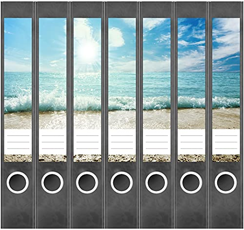 Etiketten für Ordner | Urlaub am Strand | 7 Aufkleber für schmale Ordnerrücken | Selbstklebende Design Ordneretiketten Rückenschilder