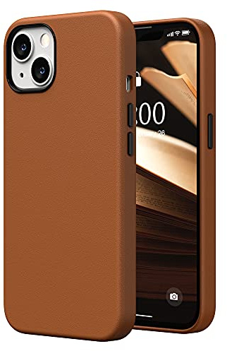 SURPHY Hülle Kompatibel mit iPhone 13 Leder Hülle, iPhone 13 Hülle Kunstleder 6,1 Zoll, Kunstleder Hülle für iPhone 13 Handyhülle Protective Schutzhülle (mit Mikrofaserfutter), Braun