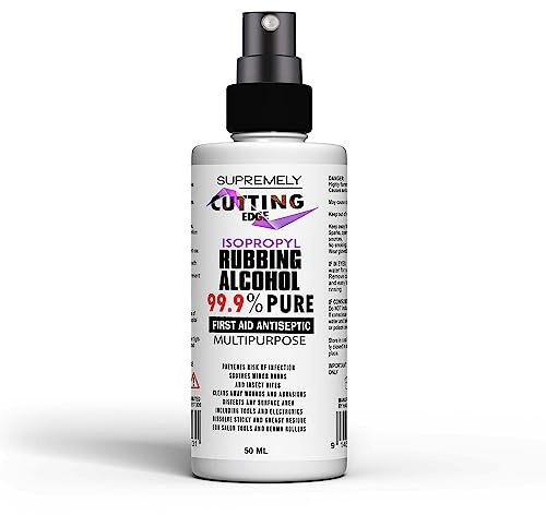 Isopropyl Rubbing Alcohol 99.9% Multipurpose First Aid Antiseptic Infection Preventor Massaging & Sponge Baths & All Over Cleaner Disinfectant (50ml With Spray)