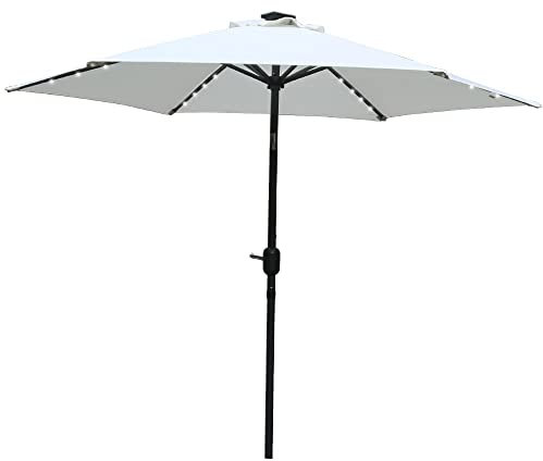 Green Bay 2.5M Garden Parasol with Solar LED Lights and Crank Tilt Mechanism Patio Umbrella Outdoor Sun Shade Canopy UV Protection Cream