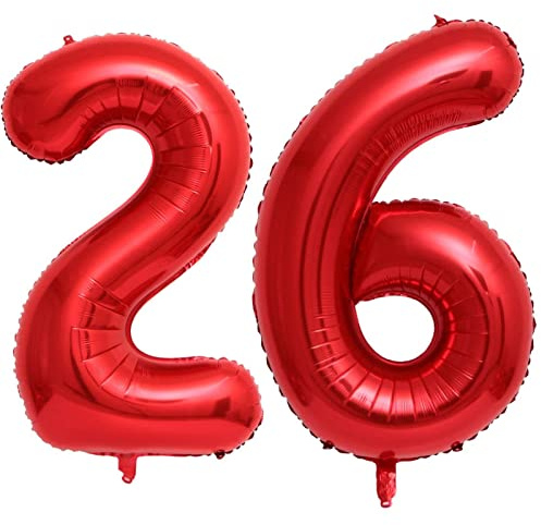 40 Inch Red 26 Number Balloons Giant Jumbo Huge 26 or 62 Foil Mylar Helium Number Digital Balloons Red Birthday Mylar Digital Balloons 26th or 62th Birthday Anniversary Events Party Decorations