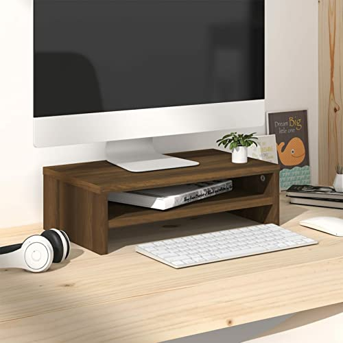 Tidyard Monitorständer Schreibtischaufsatz Monitorerhöhung Bildschirm PC Regal Aufsatz Bildschirmerhöhung Holzwerkstoff Braun Eichen-Optik 42x24x13 cm