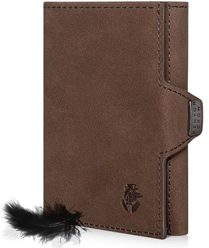SENYOR CROW® Slim Wallet mit Münzfach und RFID Schutz | NewGen Geldbeutel aus Echtleder | Hochwertiger Wallet | Kartenetui für 11 Karten | Braun