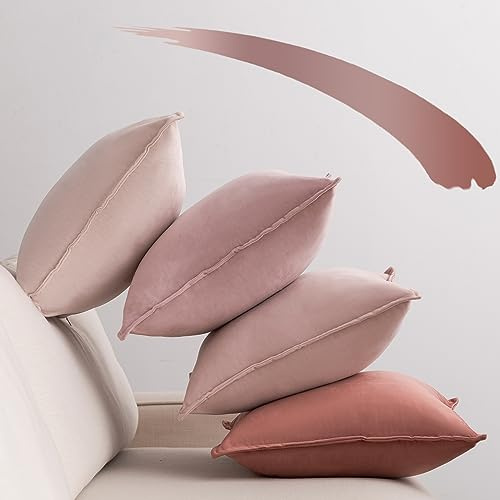 NOSTHEART Kissenbezug 45x45 rosa 4er Set Samt Kissenbezüge Kissenhülle rosa Farbverlauf Dekorative sofakissen dekokissen Bezug mit Verstecktem Reißverschluss für Sofa Wohnzimmer Balkon