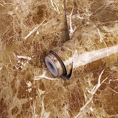 JOLIHOME Braun Glänzend Marmor Look Selbstklebende Tapete Kleberückseite Plastik Vinyl-Folie Wasserdicht Glitzer Abziehen und Aufkleben Kontaktpapier Wandaufkleber für Küche Badezimmer 40x500cm