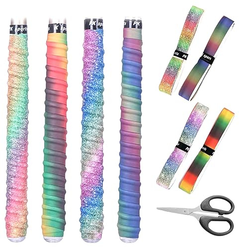 PLATEYTR 4 Pieces Colourful Badminton Grip Strap, Racket Grip Anti-Slip Tennis Racket Grip Strap for Tennis Racket, Badminton Racket, Golf Cane, Baseball Grip