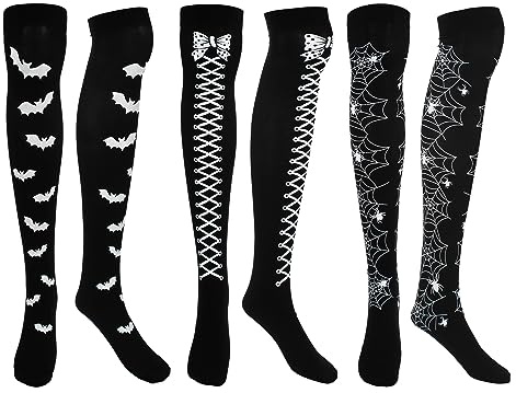 MilyaDE Damen Halloween Horror Kniestrümpfe Overknee Fledermaus Zombie Karneval Fasching Party Beinstulpen