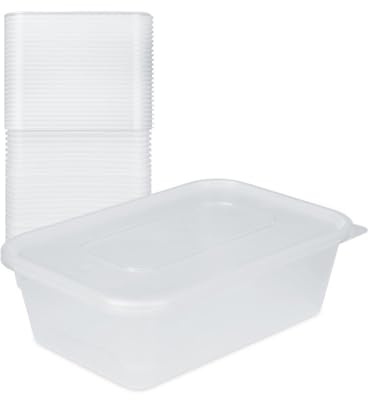 Catermax [ 20 Pack ] Plastic 650ml Microwave Food Takeaway Containers with Lids - BPA Free, Stackable, Airtight, Reusable, Recyclable, Dishwasher & Freezer Safe - For Meal Prep & Food Storage Use