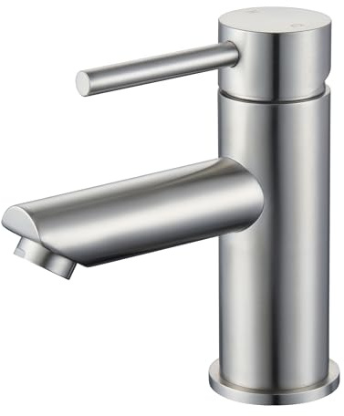 Brushed Nickel Bathroom Sink Faucets Single Hole Single Handle Stainless Steel Bathroom Faucet RV Faucet Deck Mount 1 Hole or 3 Holes with Pop-up Drains with Overflow