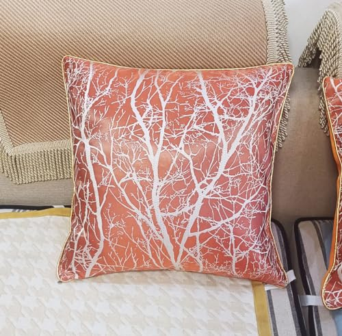 ZUODUTEX Jacquard Woodland Tree Cushion Cover Orange Cushion Protector 45 x 45 Cm Sand Tree Forest Tree 18 x 18 Inch Royal Sofa Cushion Cover for Home Cushion Case Orange1 Piece