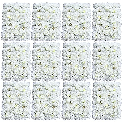 Shiyinge 12 KüNstliche Blumen Wand Seidenblume Rosenwand Hintergrund Hochzeit Deco KüNstlich DIY Kunstblumen Fest Geburtstag Hochzeitsfotografie FüR Party Garten Dekor Romantische Paneele Weiß