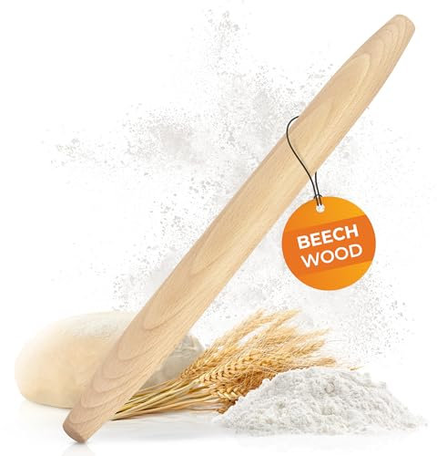 TIMELEOS Mattarello – Mattarello francese per la cottura – Legno ondulato come accessorio da forno – Rotolo in legno di faggio per rotolare l'impasto – stabile e durevole – Mattarello (faggio, 1