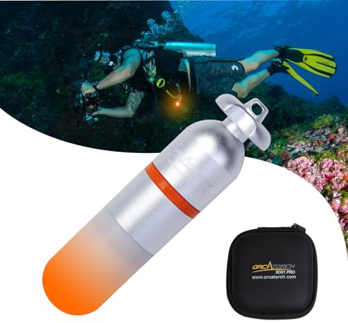 ORCATORCH SD01PRO - Luce di segnalazione subacquea luminosa aggiornata, mini faro sommergibile con modalità costante e lampeggiante, per immersioni subacquee e visibilità notturna (arancione)
