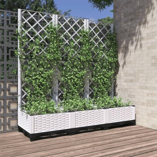 Gecheer Garden Planter with Trellis White 120x40x121.5 cm PP Garden Raised Bed Trough Planter with Topped Trellis Climbing Plants Flower Pot Box