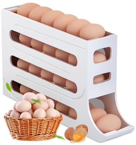 Eierhalter für Kühlschrank, 4 Etagen Automatisch Rollender Eierbehälter für Kühlschrank, Große Kapazität, Eierhalter für 30 Eier, Kühlschrank Organizer für Eieraufbewahrung (Weiß)
