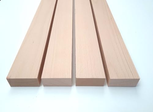Lot de 4 barres en bois équarri en hêtre massif 3 cm d'épaisseur Baguettes en bois de rabot Largeur 8 cm Longueur 10-150 cm Dimensions spéciales (75 cm de long)