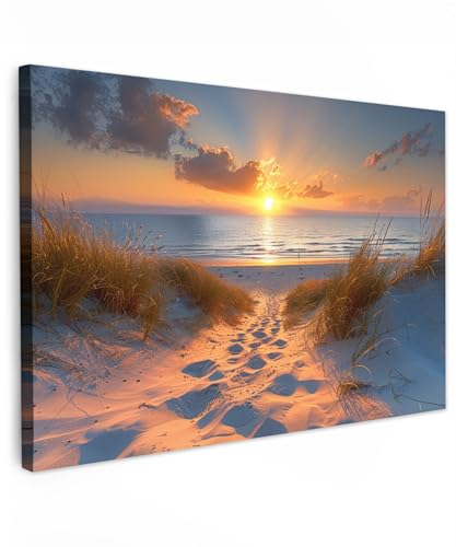 MuchoWow© Leinwandbild Groß 120x80 cm XXL Dekoration Wohnzimmer Bilder Aufhängen Wall Decoration Living Room Wohnungs Deko Moderne Sonnenuntergang - Dünen - Strand - Meer