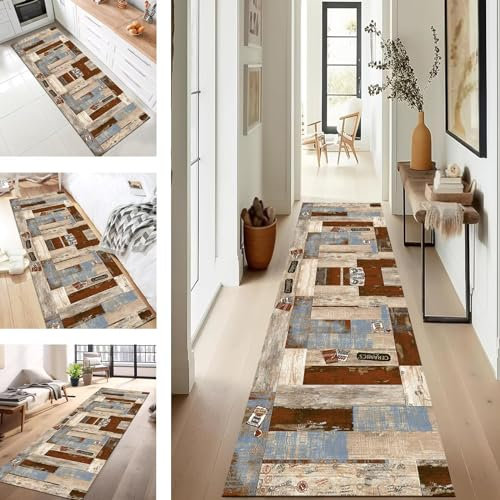 SUCERU Teppich Läufer Flur Lang küchenteppich waschbar rutschfest Beige Braun Outdoor Teppich 70X150CM Polyester Dauerhaft für Wohnzimmer Schlafzimmer Büro Esszimmer Anpassbar Teppichläufer Meterware