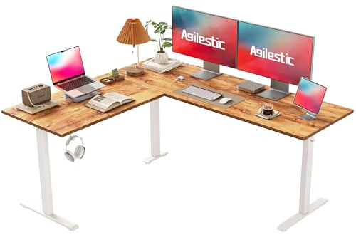 Agilestic Höhenverstellbarer Eckschreibtisch 160 x 140 cm | L-förmiger Schreibtisch elektrisch, 80 kg Belastbarkeit, 3 Speicherplätze, Computertisch für Homeoffice, Hellbraun