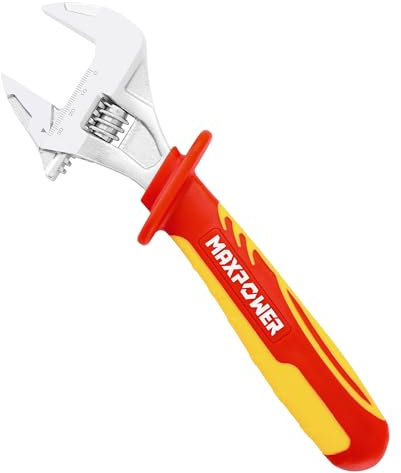 MAXPOWER Schraubenschlüssel verstellbar, Isolierter Einmaulschlüssel für Elektriker, VDE 1000V, Rollgabelschlüssel aus Chrom-Vanadium Stahl, Länge: 250 mm / 10 Zoll, max. 35mm Maulweite