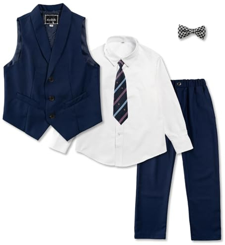 LOLANTA Conjunto de Traje de 5 Piezas para Niños, Traje Formal para Bodas y Fiestas de Cumpleaños para Niños, Conjunto de Chaleco, Pantalones, Camisa y Pajarita para Niño de Arras