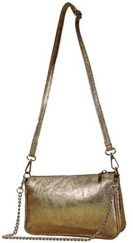 modamoda de T237 Leder Umhängetasche, mit Silberkette und verstellbarem Schultergurt, 22 x 14 x 5 cm, handmade in Italy