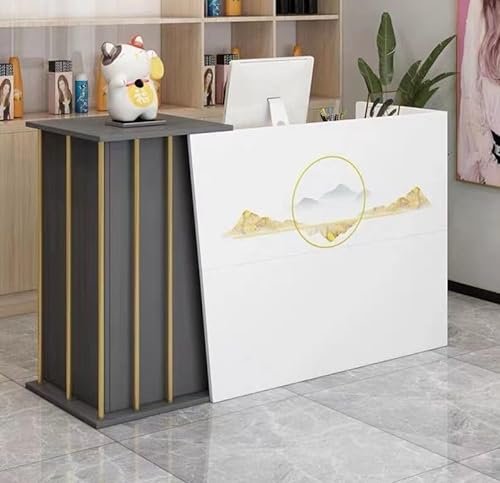 ZJGFCB Rezeptionstheke Vorn, Empfangstheke Mit Regal Und Abschließbaren Schubladen, Büro-computertisch Mit Großem Aufbewahrungsschrank, Verkaufstheke Für Die Kasse(Size:100x40x90cm,Color:grau)