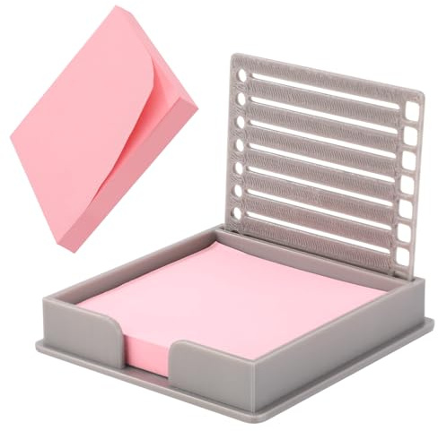 Haftnotiz Halter mit Haftnotizen, 8,7x8,7x1,7cm Haftnotiz Halterung mit Vorlage Notizblock Spender mit Schablone Haftnotiz-Spender für Schreibtisch und Büroarbeit (Grau)