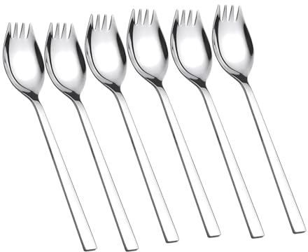 CHAMEEN Tenedor de ensalada de acero inoxidable 304, mango largo y robusto, tenedores de buffet de frutas, postres, tenedores de pasta de arroz frito, para acampar en casa o al aire libre, 6 unidades