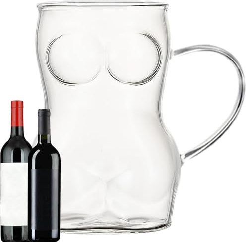 Taza de cerveza de vidrio – Vaso para mujer con forma de cuerpo | Tazas de cerveza sexys con o sin asa, tazas grandes para pub, aptas para lavavajillas y congelador | 3.3 x 5.5 pulgadas, perfecta para