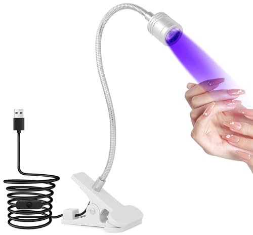 AiQInu Lampada UV LED Unghie, 3W Lampada Unghie Regolabile, Lampada UV Portatile per Gel con Clip, con USB (Argento)