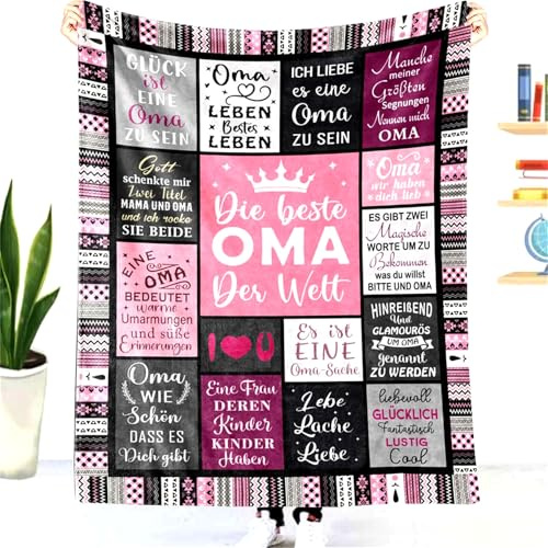 Personalisierte Kuscheldecke für Oma - Flauschige Umarmung Decke mit Spruch 'Beste Oma der Welt' - Super Weiche Flanelldecke Wohndecke Schlafdecke